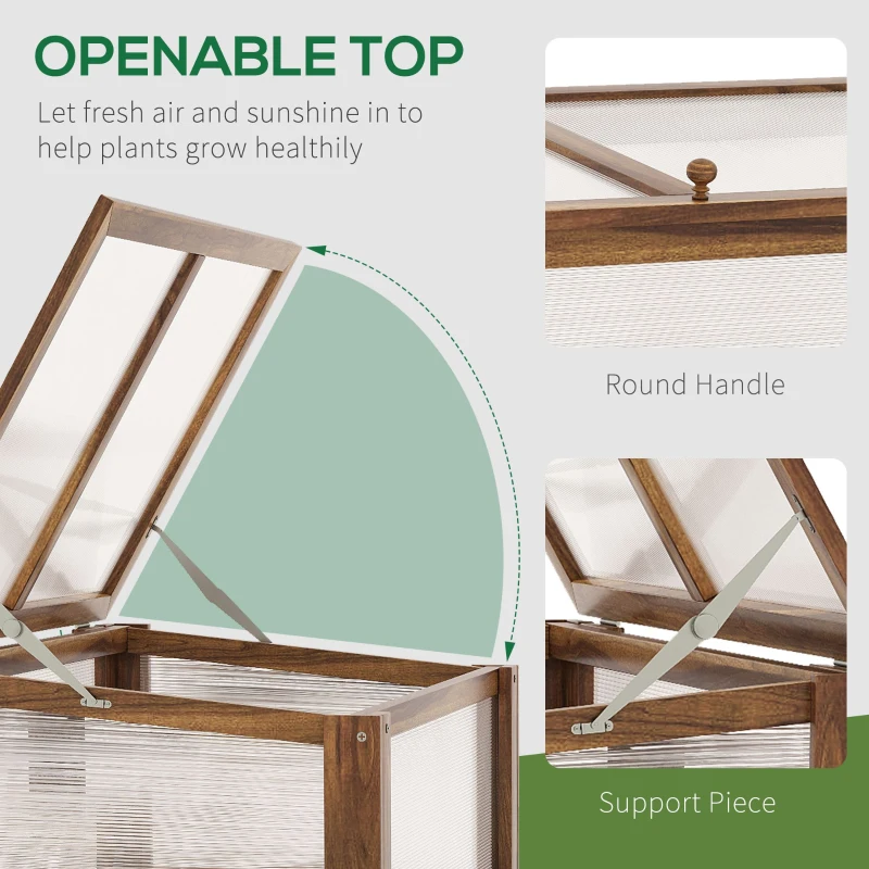 Outsunny Wooden Cold Frame Greenhouse, Garden Portable Raised Planter with Bottom Shelf for Outdoor Indoor Use, Brown