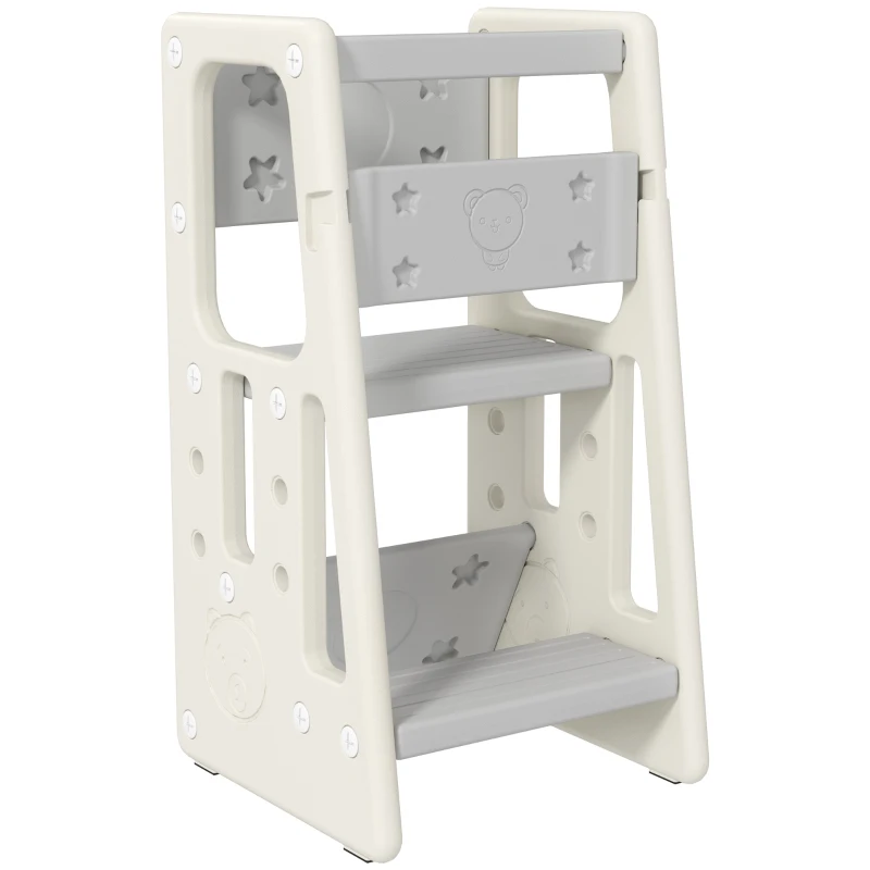 Qaba Kids Step Stool Adjustable Standing Platform Cream White
