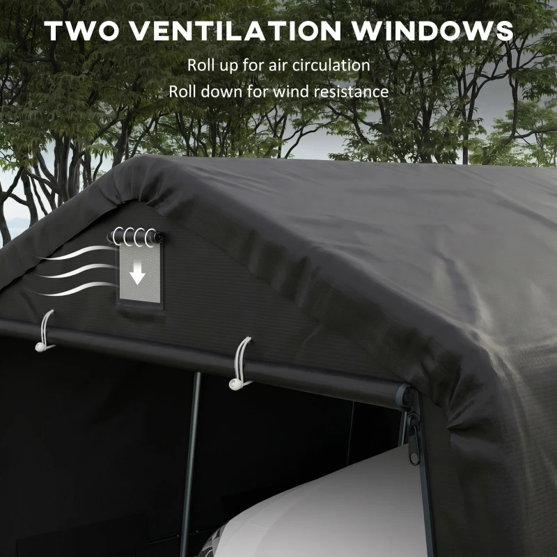 Outsunny 12' x 20' Portable Garage, Heavy Duty Carport Canopy with Ventilation Windows and Large Roll-up Door, Black
