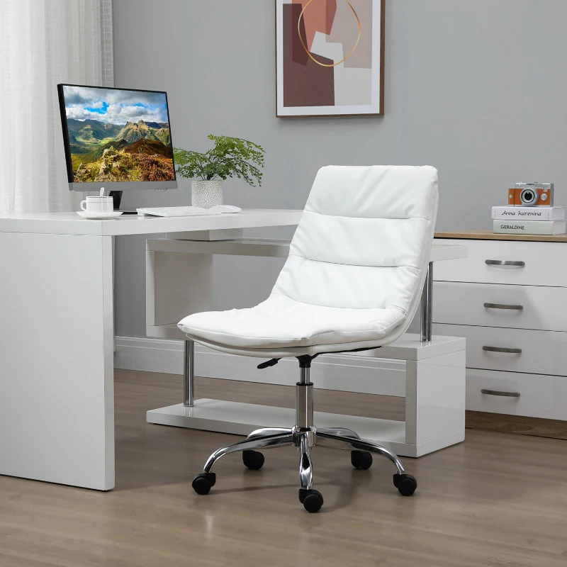 Vinsetto Armless Office Chair Ergonomic Computer Desk Chair Mid-Back Upholstered Task Chair with PU Leather, Adjustable Height and Swivel Seat, White