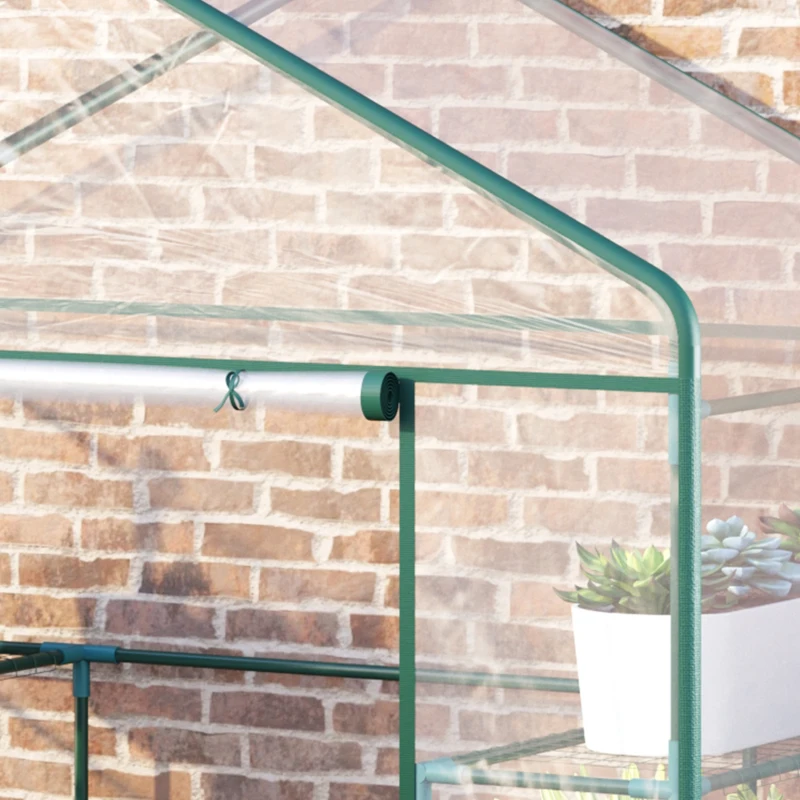 Outsunny 56" x 29" x 77" Portable Walk-in Greenhouse Garden Flower Plant Growing Warm House w/ 4 Tier Shelves and Roll Up Zippered Door, Transparent