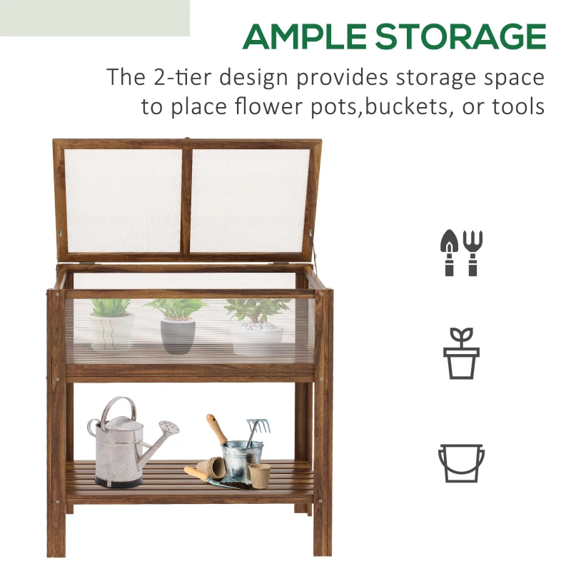 Outsunny Wooden Cold Frame Greenhouse, Garden Portable Raised Planter with Bottom Shelf for Outdoor Indoor Use, Brown