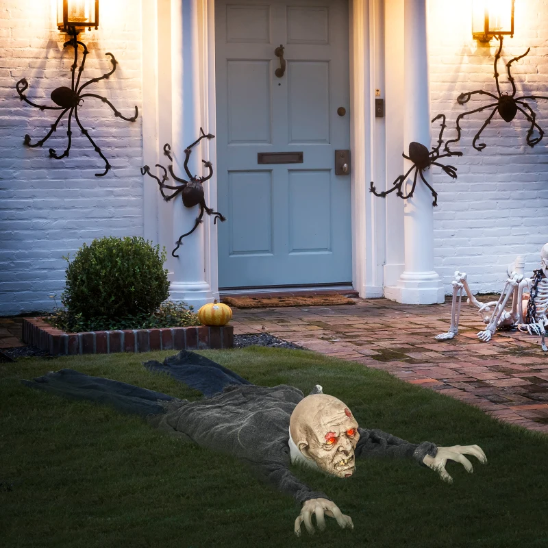 HOMCOM62 Inch/5.2ft Life Size Outdoor Halloween Decoration Crawling Zombie, Animated Prop Decor with Sound and Motion Activated, Light Up Eyes, Creepy Sound