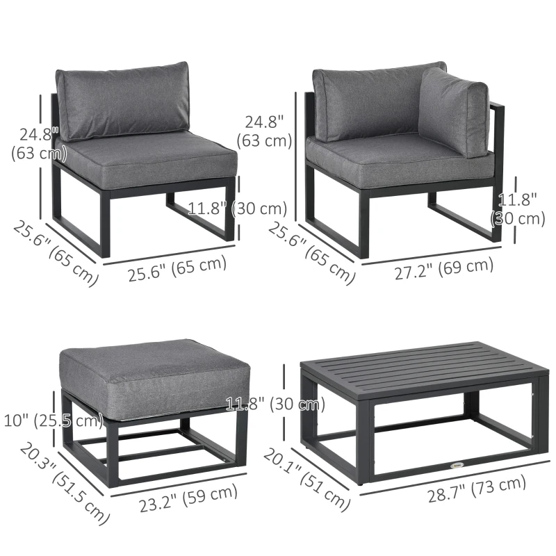 Outsunny 6 Pieces Patio Furniture Set, Space-Saving Sectional Outdoor Daybed with Aluminum Frame and Thickened Cushions, Grey