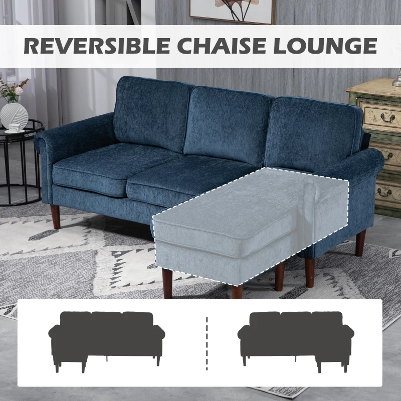 HOMCOM L Shape Sofa, Modern Sectional Couch with Changeable Chaise Lounge, Wooden Legs, Corner Sofa for Living Room, Dark Blue