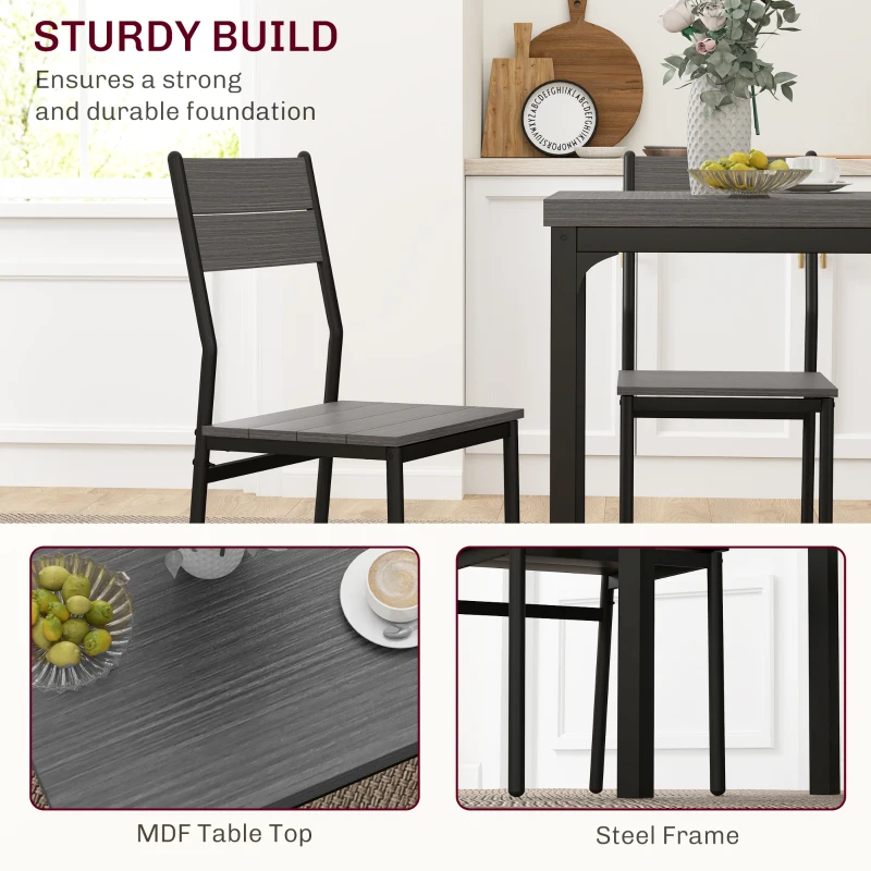 HOMCOM Dining Table Set for 2, 3 Piece Kitchen Table and Chairs with Metal Legs for Small Spaces, Grey Wood Effect