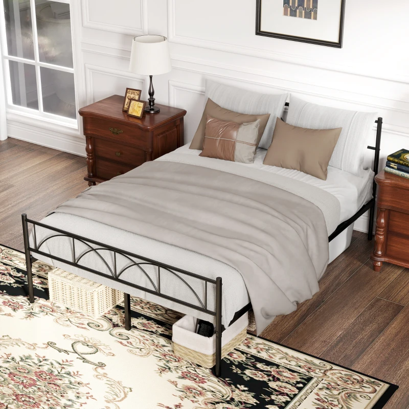 HOMCOM Metal Full Platform Bed Frame with Headboard, Steel Slat Support, Underbed Storage, No Box Spring Needed, Easy Assembly