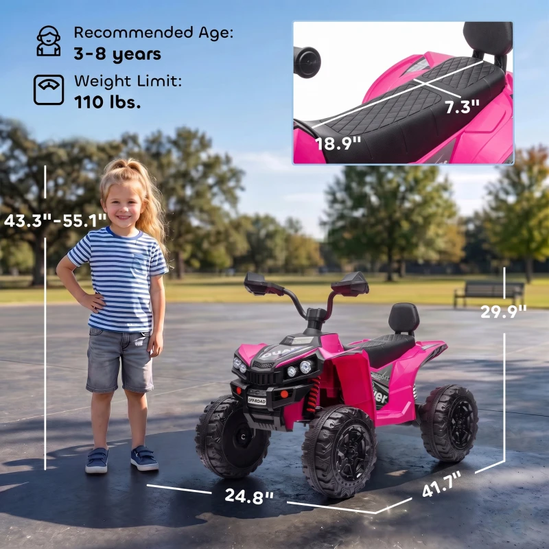Qaba 24V 2 Seater Ride On Toys, Kids ATV 4 Wheeler with Dual Motors, High & Low Speed for Boys Girls Aged 3-8 Years, Pink