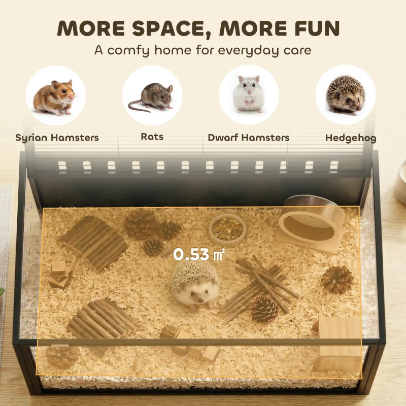 PawHut 41.3" L Hamster Cage, Large Hamster Habitats Steel Frame Chewproof, Deep Bedding Space for Pets Enrichment