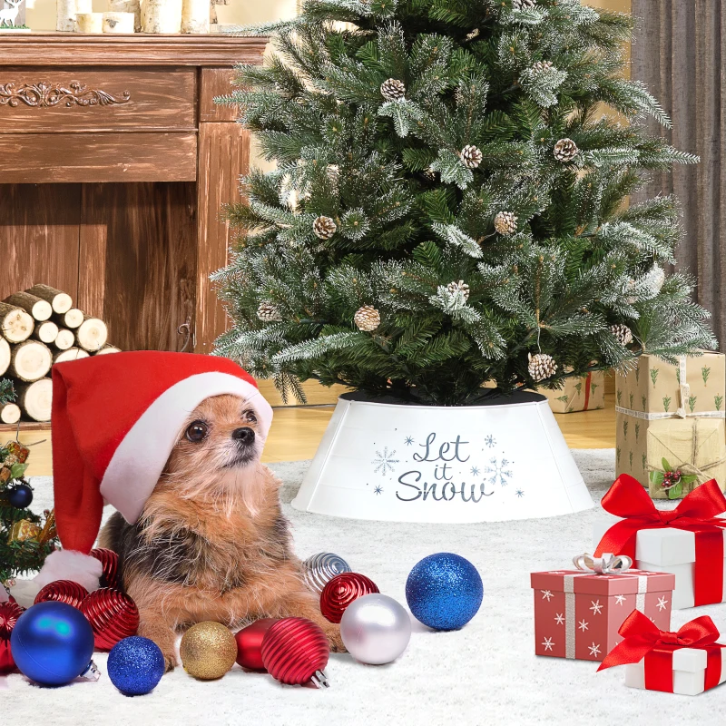HOMCOM Christmas Tree Collar, Steel Tree Ring Skirt, Home Xmas Decoration for Christmas Tree, 26" x 26" x 9", White