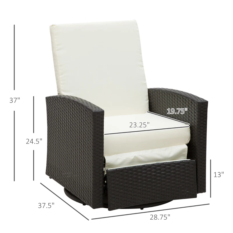 Outsunny Outdoor Wicker Swivel Recliner Chair, Reclining Backrest, Lifting Footrest, 360° Rotating Basic, Water Resistant Cushions for Patio, Cream White