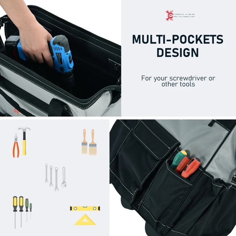 DURHAND 3pcs Rolling Mobile Tool Bag Electrician with 3 Bags for Organization/Storage and Adjustable Carrying Handle