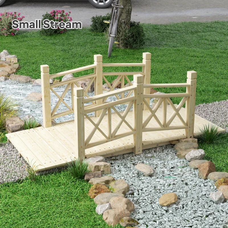 Outsunny 5 ft. Wooden Garden Bridge Footbridge for Backyard Ponds, Creeks, Streams, Nature Wood
