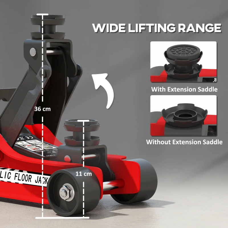 HOMCOM Low Profile Car Jack, Hydraulic Racing Floor Jack, 3.1"-14.1" Lifting Range, 2.5 Ton (5,000 lb) Capacity, Red