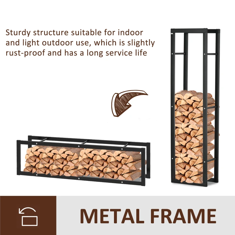 HOMCOM 15.7" x 9.8" x 59.1" Firewood Rack Outdoor, Log Holder Fireplace Storage Rack with Handles and 220 lbs. Weight Capacity, Black