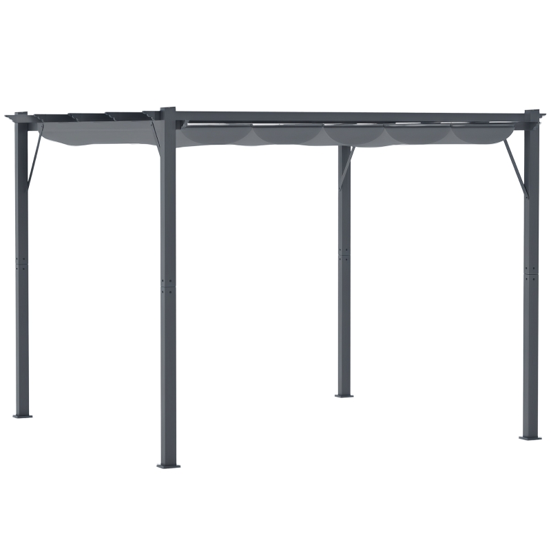 Outsunny 10' x 10' Outdoor Retractable Pergola Canopy, Aluminum Patio Pergola, Backyard Shade Shelter for Garden & Parties, Gray