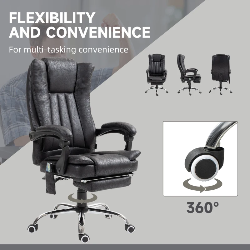 Vinsetto Office Chair 6-point Vibration Massage Chair Micro Fiber Recliner with Retractable Footrest Black