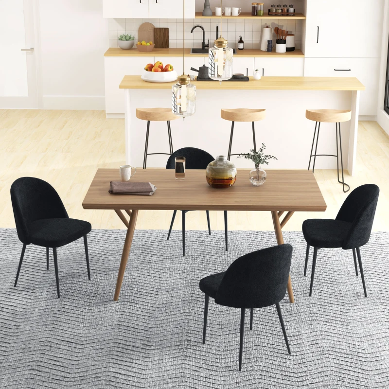HOMCOM Modern Dining Chairs, Mid-Back Velvet-touch Upholstery Side Chair, Table Chair for Living Room, Dining Room, Black, Set of 4