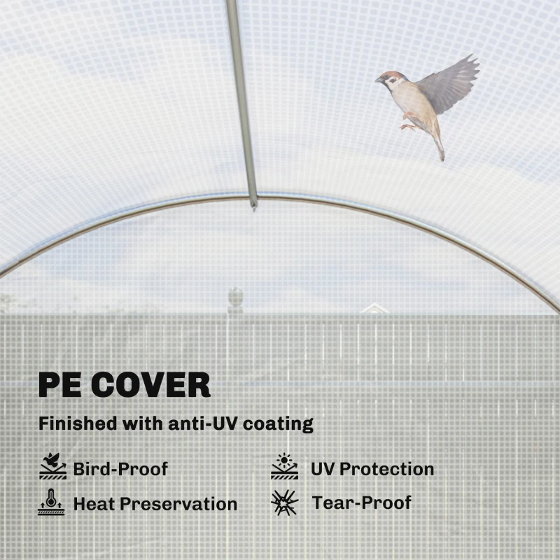 Outsunny Walk-in Tunnel Greenhouse, Plant Hot House w/ Support Rods, Roll-up Mesh Door, Mesh Windows, 13'x9.8'x6.6', White