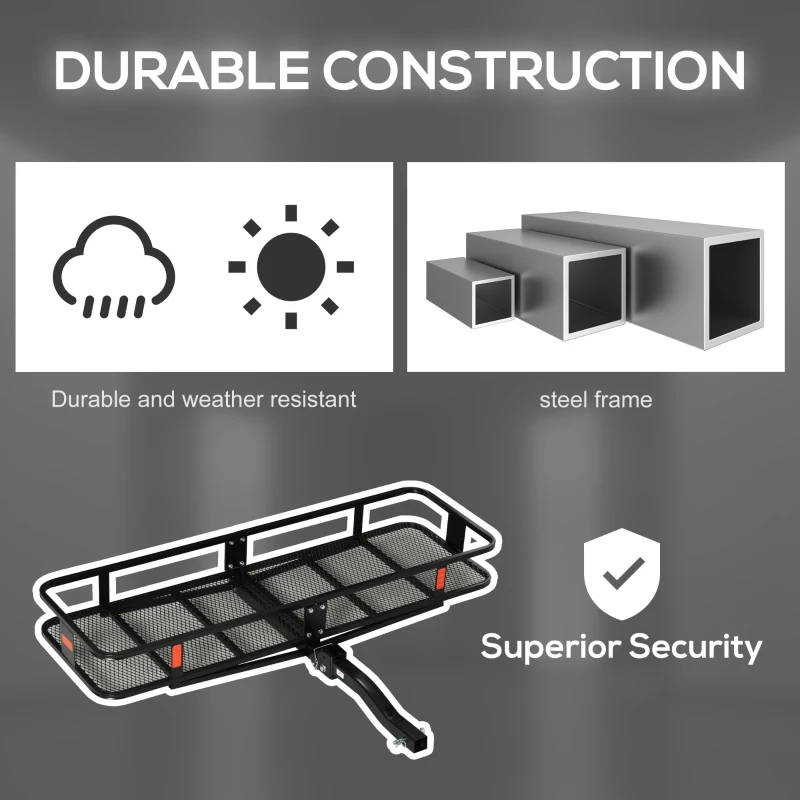 Aosom Folding Cargo Carrier with 500 lbs Capacity, 59‘’x19''x6'' Hitch Mount Luggage Basket Fits 2'' Receiver for Car SUV Traveling