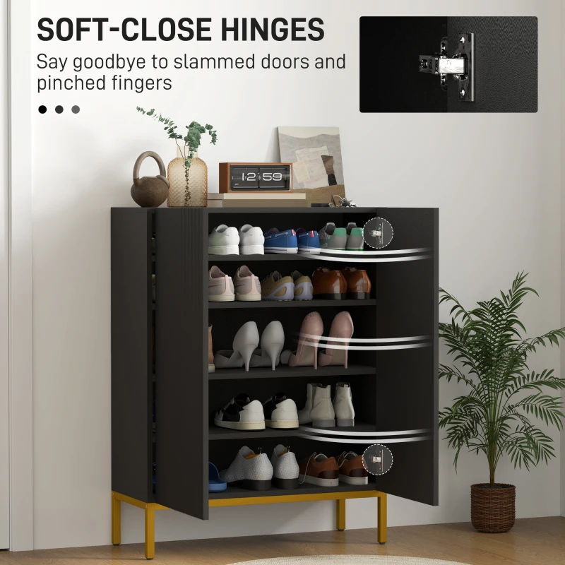 HOMCOM Shoe Storage Cabinet with Adjustable Shelves and Soft-Close Hinges, for 15-20 Pairs of Shoes, Black