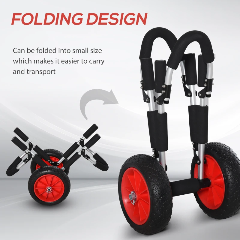 Outsunny Stand-Up Paddleboard Dolly, Aluminum Surfboard Trolley, Foldable Rolling Cart for SUPs Boat Canoe Carrier Float Mat, Jon Boat Easy Transport Cart