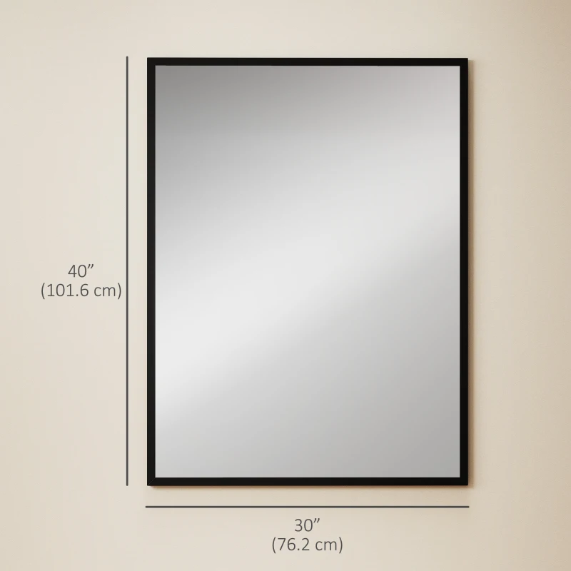 HOMCOM 30" x 40" Bathroom Mirror for Wall, Rectangular Mirror for Living Room, Bedroom, Entryway, Black