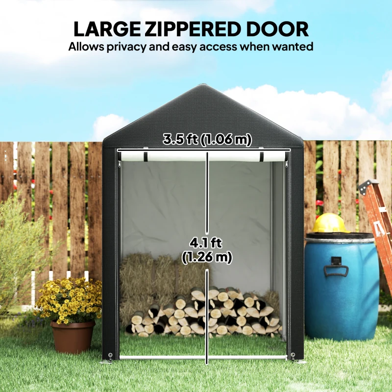 Outsunny 4 x 6ft Outdoor Storage Shed Tent, Portable Shed with Roll-up Door for Motorcycle, Bike, Garden Tools
