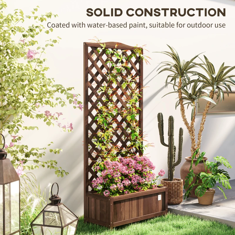 Outsunny Wood Planter with Trellis, Raised Garden Bed to Grow Vegetables for Backyard, 30" x 14" x 67", Dark Brown