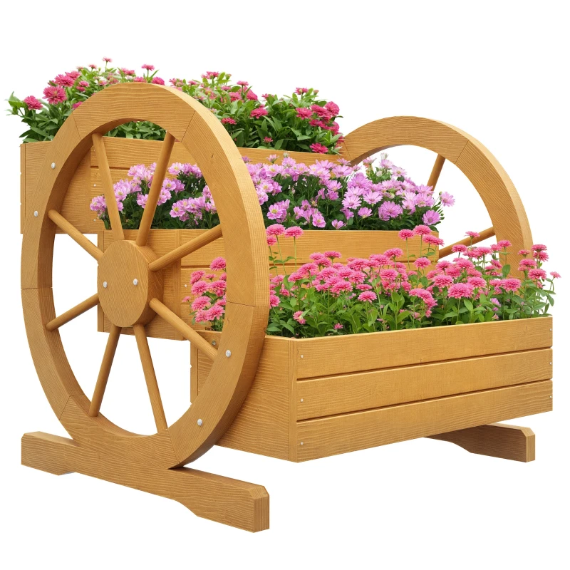 Outsunny Wooden Wagon Planter Box, 3-Tier Raised Garden Bed, for Vegetables Flowers Herbs, 24" x 24" x 22"