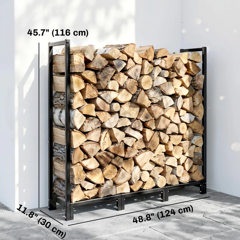 Outsunny 4 ft Firewood Rack with Customisable Width & Height, Cable Reinforcement, 616 lb Capacity Log Store Indoors, Black