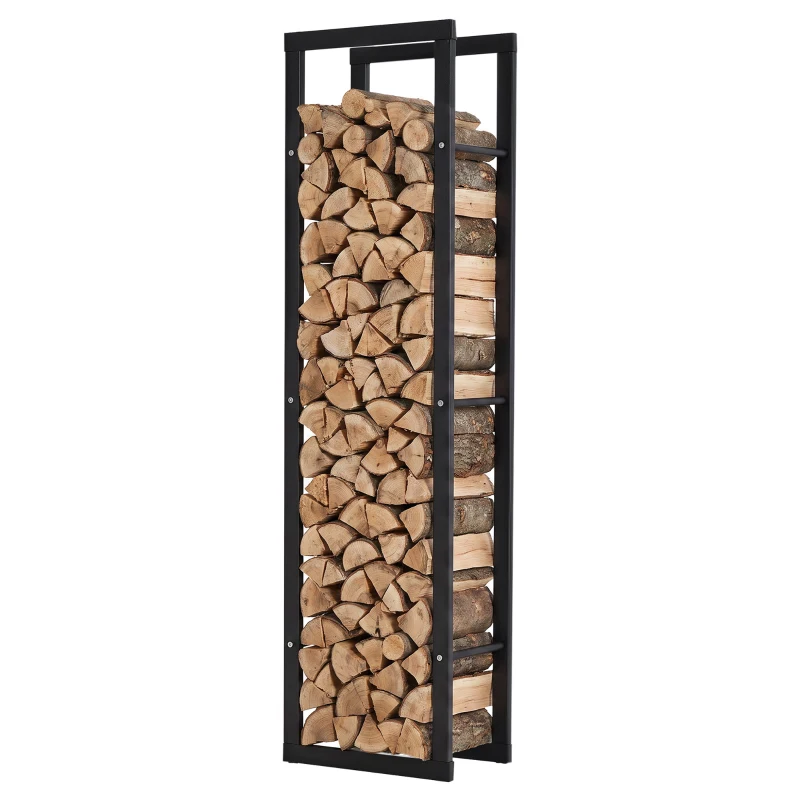HOMCOM 15.7" x 9.8" x 59.1" Firewood Rack Outdoor, Log Holder Fireplace Storage Rack with Handles and 220 lbs. Weight Capacity, Black