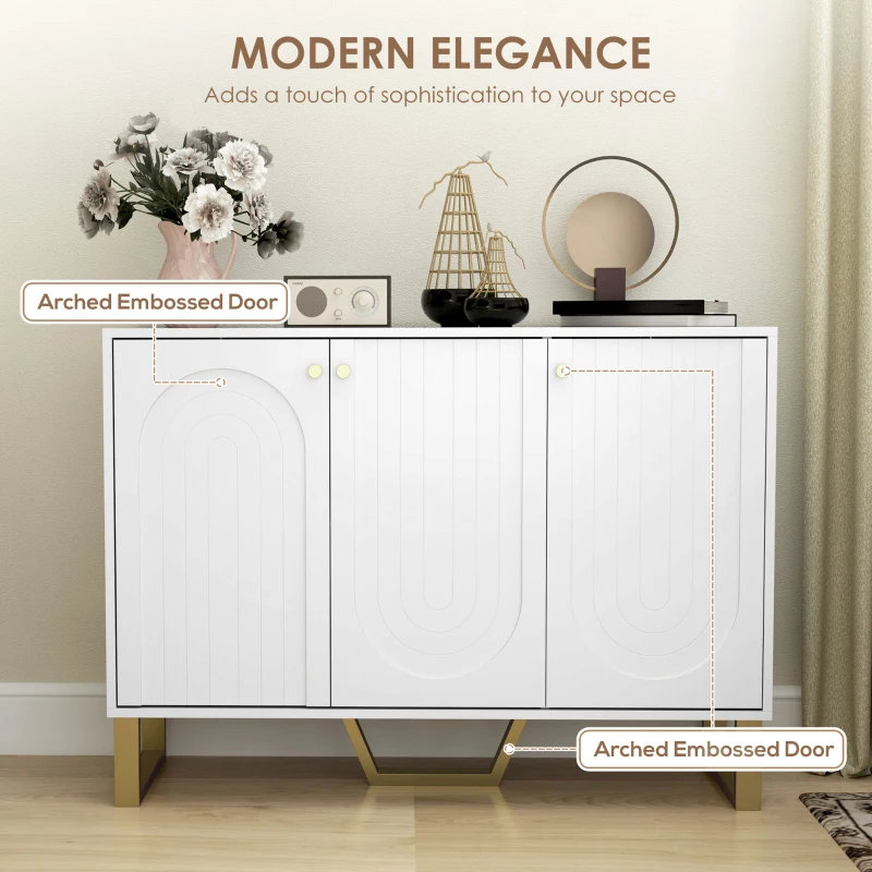 HOMCOM Sideboard Buffet Cabinet with 3 Doors, Modern Storage Cabinet with Adjustable Shelves & Center Leg, White