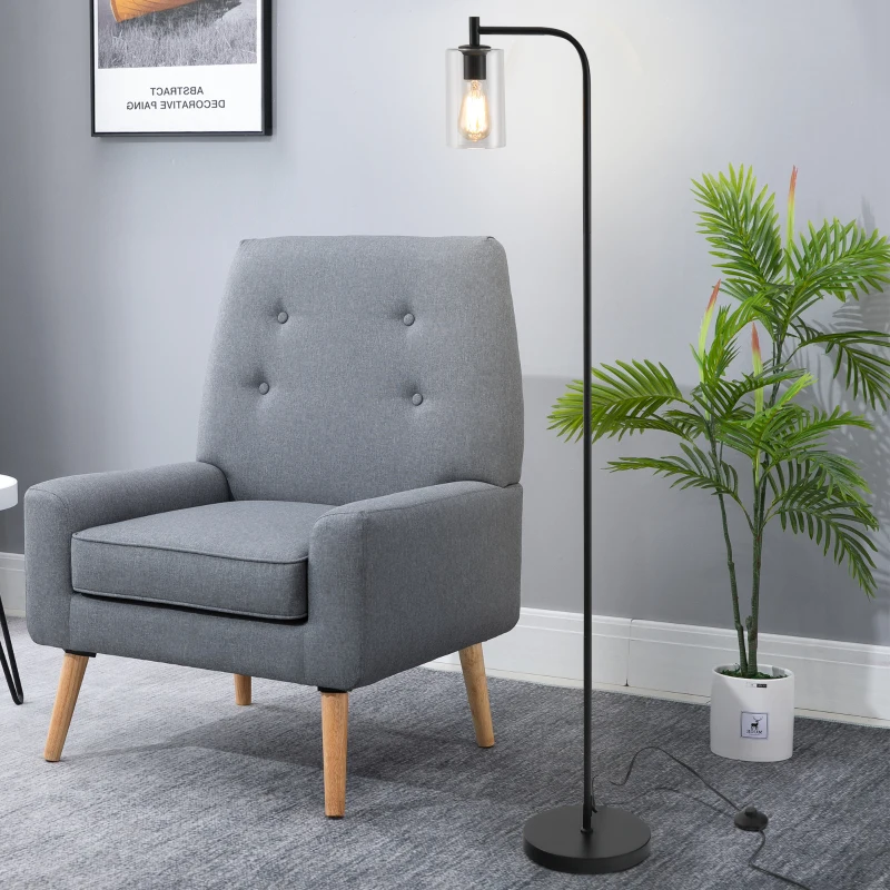 HOMCOM Modern Stylish Tall Pole Floor Lamp, Land Light with Metal Base, Cylindrical Shaped Glass Shade, Black