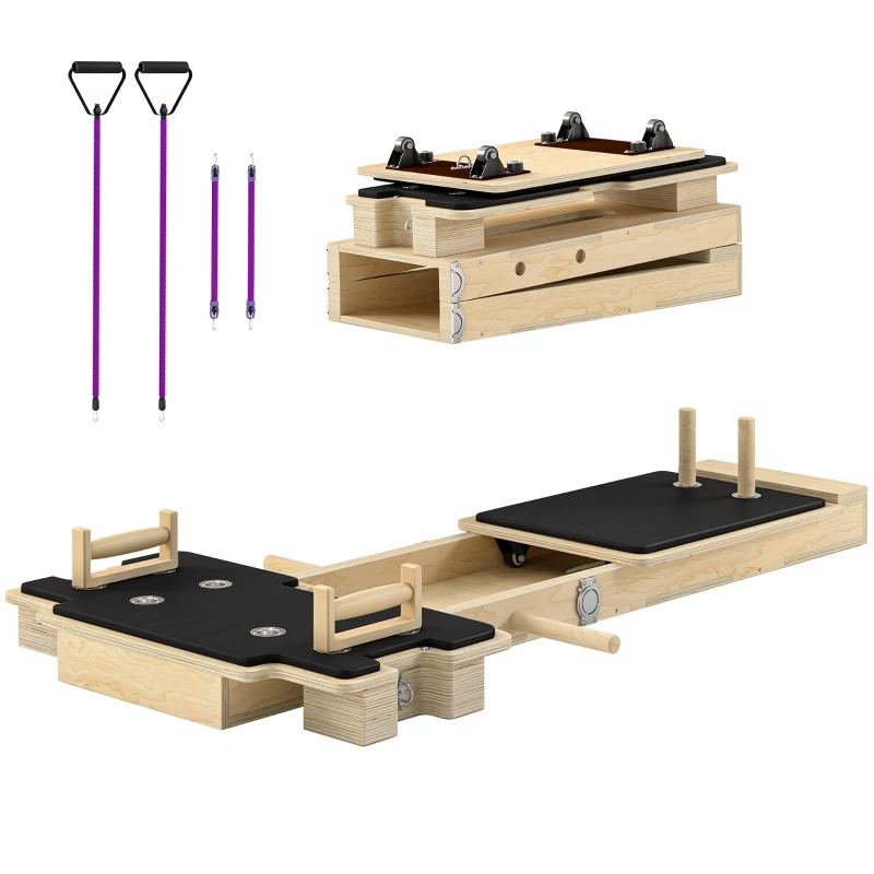 Soozier Foldable Pilates Reformer Machine, Multifunctional Pilates Board with Resistance Bands and Multi-Grips for Home Gym