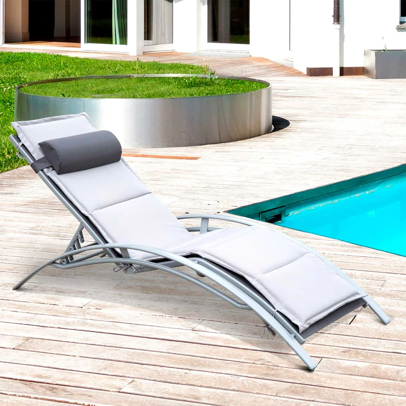 Outsunny Patio Reclining Chaise Lounge with Cushion and Padded Pillow Grey