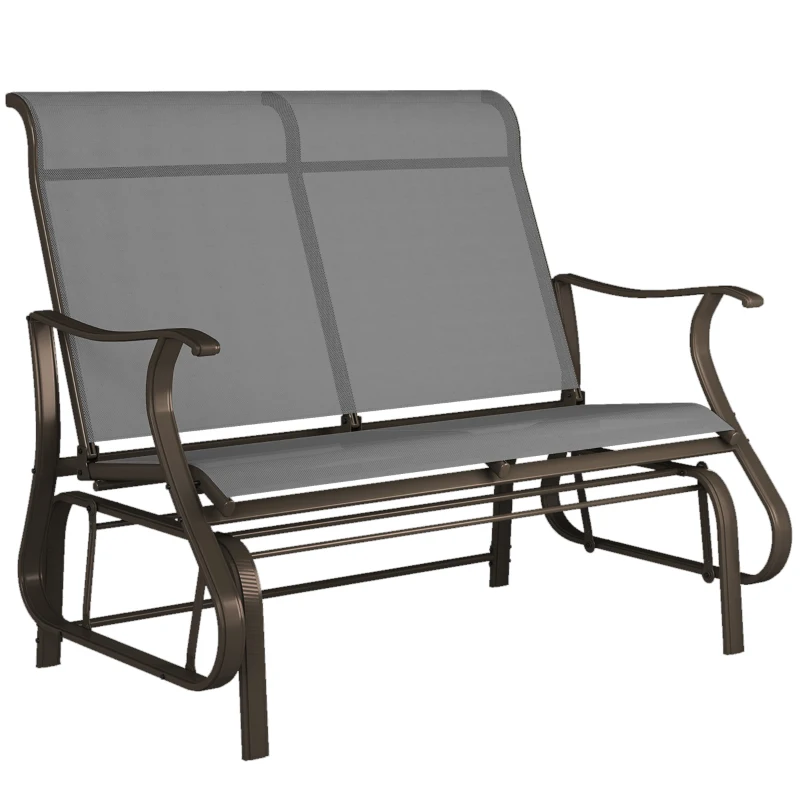 Outsunny Garden Double Gliding Chair, Patio Glider Armchair for Outdoor, Backyard Mesh Seat and Backrest, Steel Frame, Light Grey