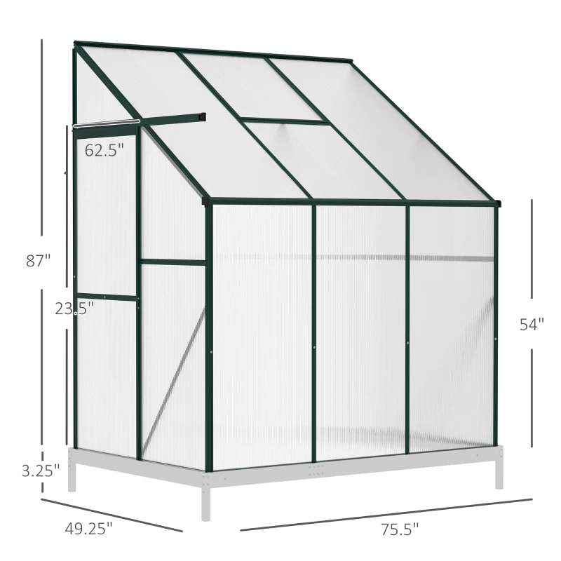 Outsunny Walk-In Garden Greenhouse Aluminum Polycarbonate with Roof Vent for Plants Herbs Vegetables 6' x 4' x 7' Green