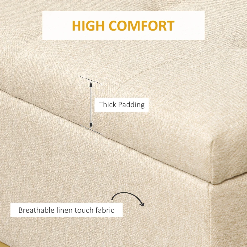 HOMCOM Storage Ottoman with Flip Top, Upholstered Storage Bench, Linen Fabric Footstool with Steel Legs for Living Room, Bedroom, Beige
