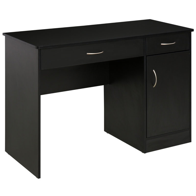 HOMCOM Computer Desk with Storage Drawers, Study Writing Table with Cabinet Adjustable Shelf for Home Office Workstation Bedroom, Black