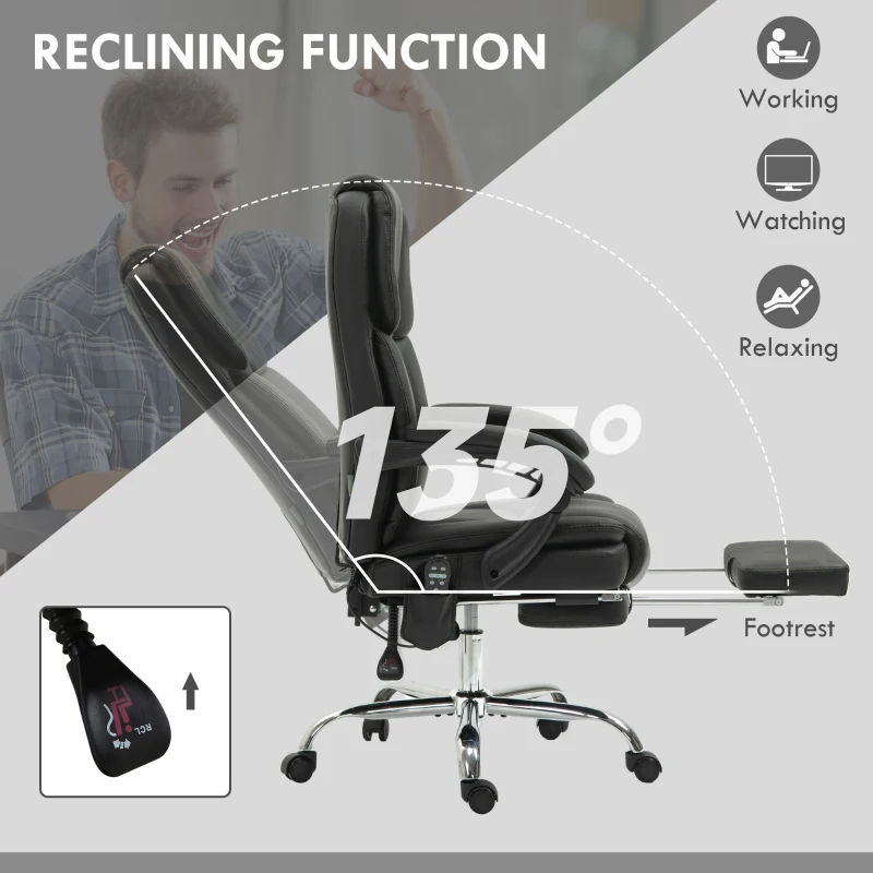 Vinsetto Massage Office Chair, Reclining Executive Office Chair with 6-Point Vibration, Footrest and High Back, Black
