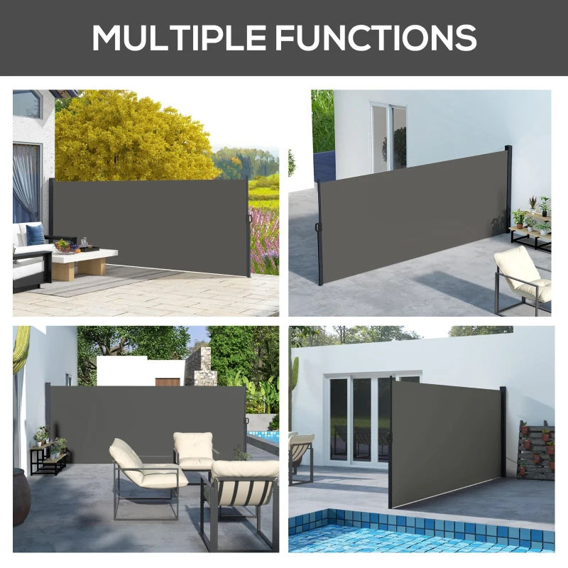 Outsunny 13' x 5' Retractable Side Awning, Outdoor Privacy Screen for Garden, Hot Tub, Balcony, Terrace, Pool, Dark Grey