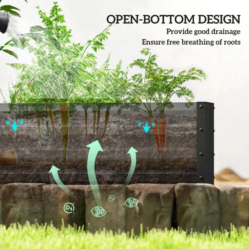 Outsunny L-Shaped Raised Garden Bed, 82" x 109" x 12" Galvanized Steel Planter Box with Multi-reinforced Rods for Vegetables, Flowers and Herbs, Black