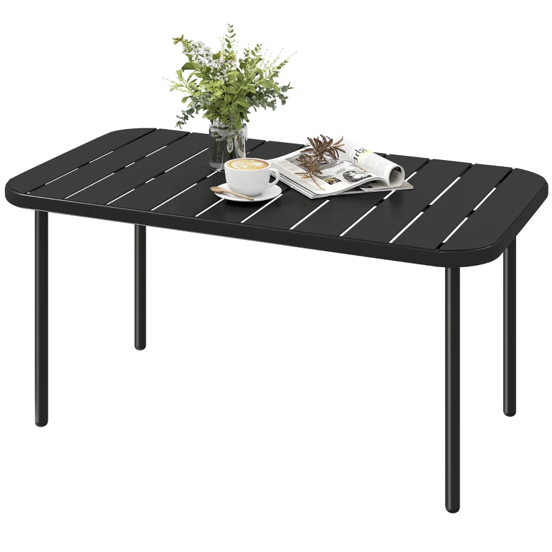 Outsunny Outdoor Coffee Table, All-Weather Rectangle Metal Patio Coffee Table with Slatted Tabletop for Outside