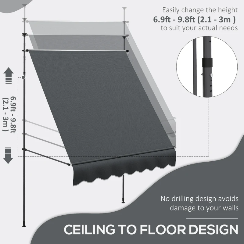 Outsunny 6.5' x 4' Manual Retractable Awning, Non-Screw Freestanding Patio Awning, UV Resistant, for Window or Door, Dark Grey
