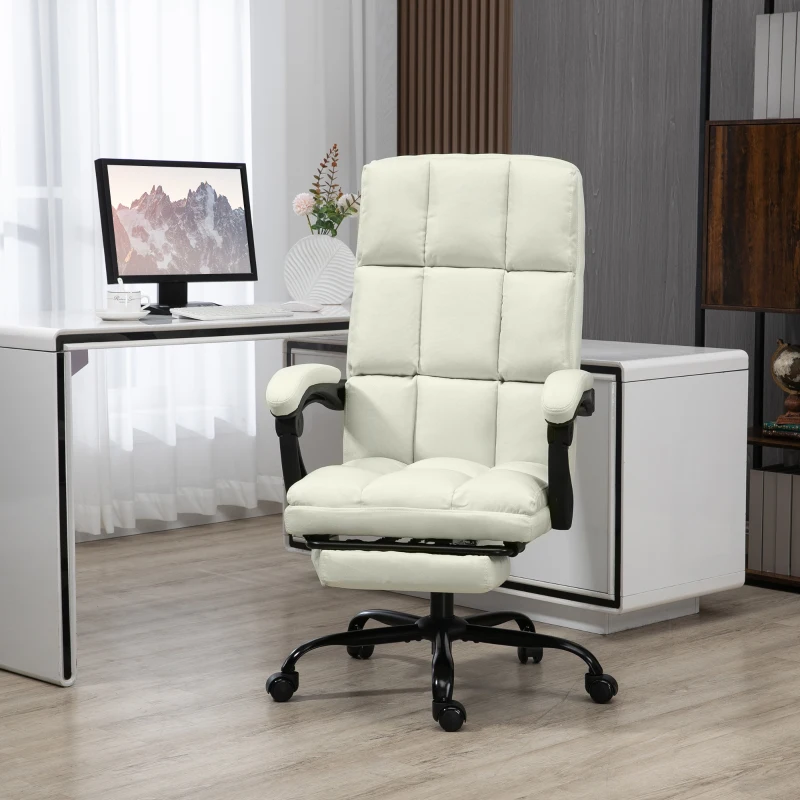 Vinsetto Massage Office Chair with 4 Vibration Points, Reclining Computer Chair with USB Port and Footrest - Cream White