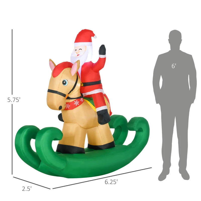 HOMCOM 6ft Christmas Inflatables Outdoor Decorations Santa Claus Riding a Rocking Horse, Blow-Up Yard Christmas Decor with LED Lights Display