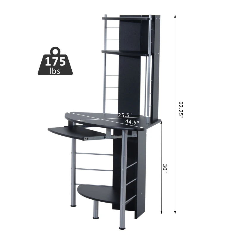 HomCom 45" Arch Tower Compact Modern Corner Computer Workstation Desk With Keyboard Tray And Shelves - Black