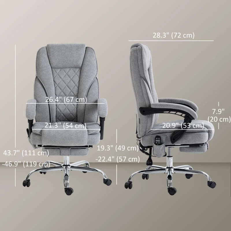 Vinsetto Massage Office Chair, Reclining Computer Chair with Adjustable Height and Footrest, Grey