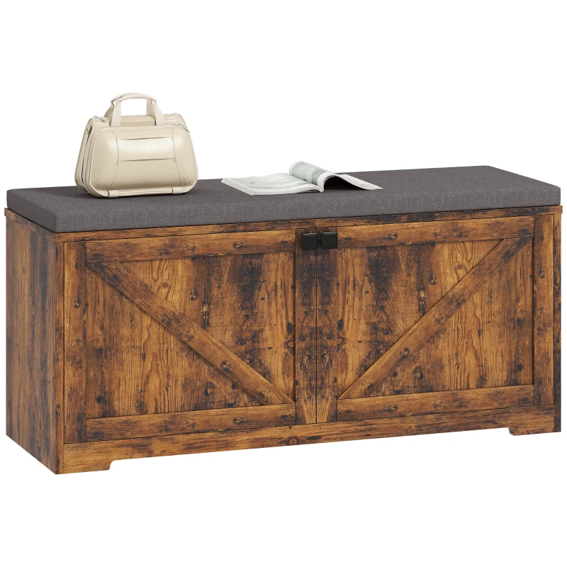 HOMCOM Shoe Storage Bench with Padded Seat, Entryway Bench Holds up to 352 lb, Shoe Organizer, 8 Pairs, Rustic Brown